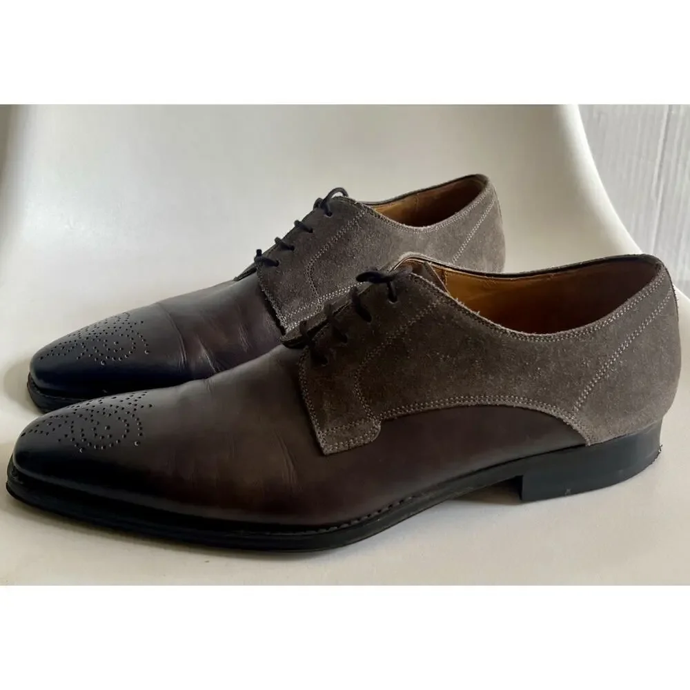 Magnanni 25142 Men's 11 EU 44 Gunmetal Leather Suede Brogue Derby Dress Shoes